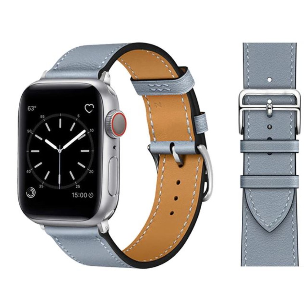 Light Blue Leather Strap With White Stitching For Apple Watch Fits 384041mm